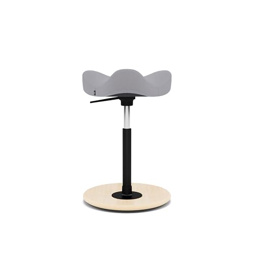 Image of Varier Move Natural /Grey Tonal Ergonomic Standing Stool Height-Adjustable Active Seat for Standing and Desk with Wooden Base and Moulded Foam Seat - 10 Year Quality Guarantee