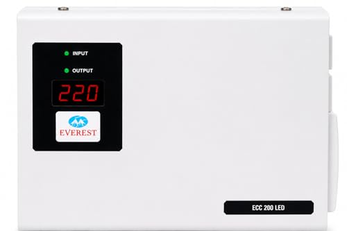 Image of Everest ECC 200 LED Voltage Stabilizer for TV up to 98 Inches, Set-Top Box & Home Theatre /Gaming Console | Wall Mount, Advanced Protection & Noiseless | White (Working Range : 90 V to 290 V)