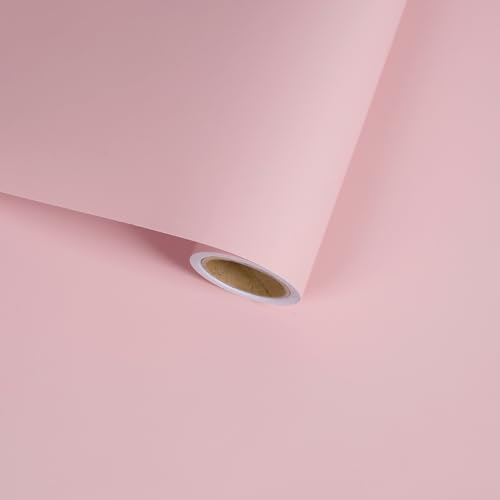VaryFloral Papel pintado rosa claro para despegar y pegar, papel de contacto de color sólido para armarios, encimeras, proyectos de bricolaje, papel tapiz rosa bebé mate para dormitorio, habitación de