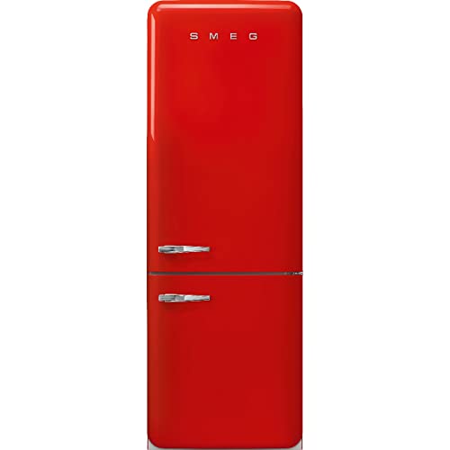 Smeg FAB38 Retro Style Refrigerator with Bottom Freezer – Made in Italy – Multiflow Cooling – LED Lighting – Glossy Finish – 3 Adjustable Glass Shelves - Red