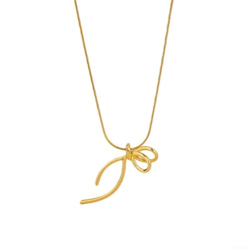 Collar de lazo chapado en oro de 18 quilates para mujer, colgante de mariposa de acero inoxidable 304 con cadena ajustable (A)