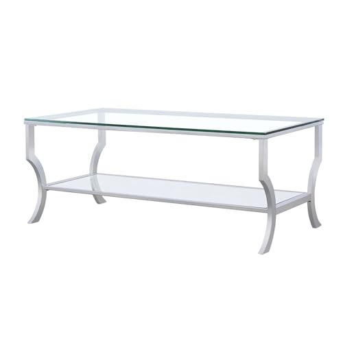 Coaster Home Furnishings - Saide - Rectangular Coffee Table with Mirrored Lower Shelf, Curved Legs, Metal Base - Living Room - 47 Inch - Clear - 720338 - Thumbnail 5