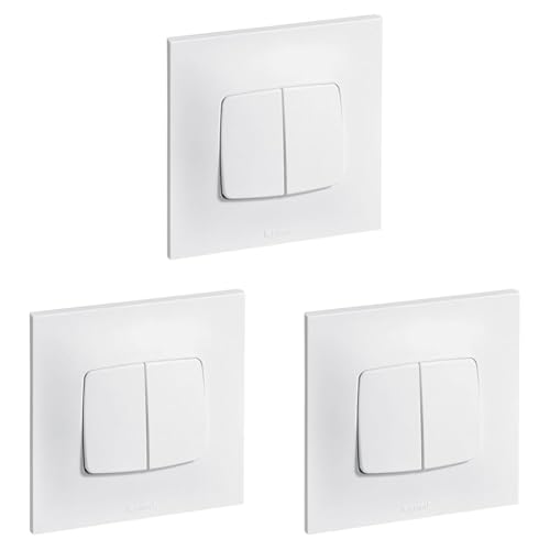 LEGRAND - Interrupteur Poussoir Double Neptune 6A - Commande d'Éclairage Monobloc - Prêt à Installer - Blanc (Lot de 3)