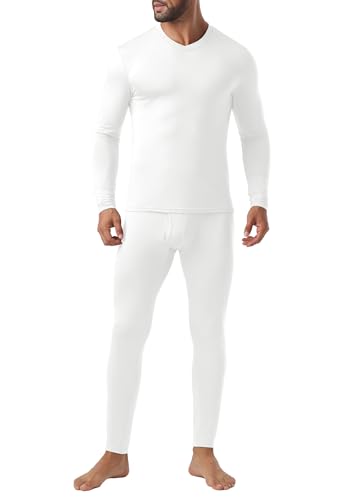QIXING Mens Thermal Underwear Set Fleece Lined Long Johns Warm Base Layer Set for Winter Ski Football Work (White, L) - Image 3