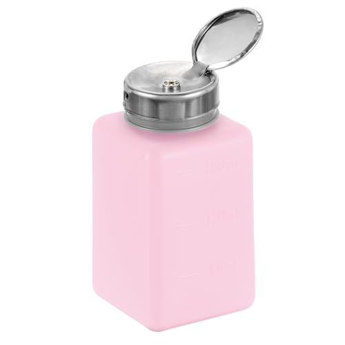 sourcing map Solvent Alcohol Dispenser 200ml(6.8oz) Nail Polish Remover Push Down Liquid Dispenser Pump Bottle with Stainless Steel Press Head for Acetone Solution, Red