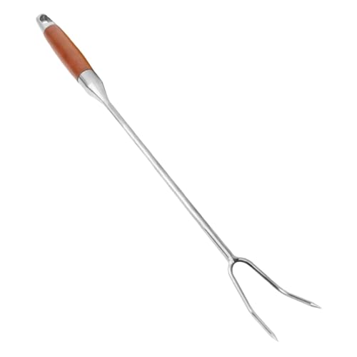 JISADER Tenedor de Carne de Acero Inoxidable, Garfo Trinchar, Herramienta de Cocina Profesional de Dos Puntas para Parrilla y Cocinar en Barbacoa, Mango de Madera, Mango de Madera 50cm