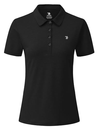 Rdruko Women's Golf Polo Shirts Short Sleeve Dry Fit Moisture Wicking Tennis Sports Casual Collared T Shirts, Black, Large