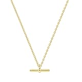 Source 18 inch T-bar Pendant Necklace with 2mm 18ct Gold plated Diamond Cut Trace Chain