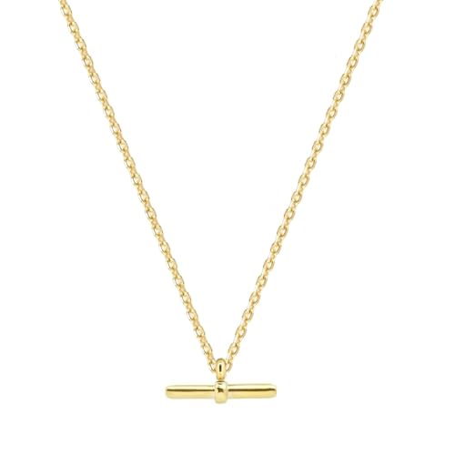 Source 18 inch T-bar Pendant Necklace with 2mm 18ct Gold plated Diamond Cut Trace Chain