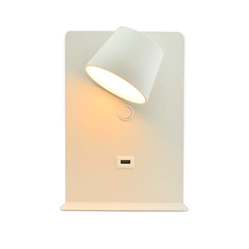 BarcelonaLED Lámpara Aplique de pared LED Aluminio Blanco con base de carga USB, foco orientable de 6W blanco cálido 2700K e interruptor para Dormitorio Cabecero Lectura Salón