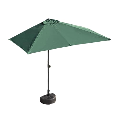 Sombrilla de pared para patio con manivela de elevación, protección UV, resistente al viento, altura ajustable, base de relleno de agua para balcón y jardín, parasol rectangular (marrón + base de 270°