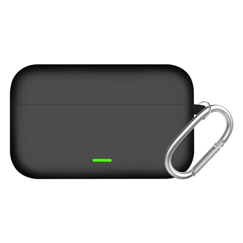Image of Aniex Silicone Case Cover for realme Buds T500 Pro, Shockproof, Anti-Slip, Dustproof, Scratch Resistant, with Carabiner Hook, Full Body Protection (New Black)