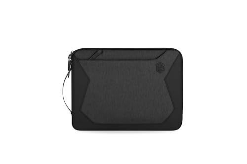 STM MYTH Sleeve| 360 ̊ Impact Protection Sleeve, Water Repellant, Custom Molder Zipper Pull, Detachable Shoulder Strap, for Apple MacBook Air/Pro 13"/14" and similar size Laptops or Tablets - Black