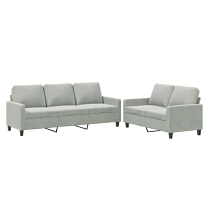 2-TLG. Sofagarnitur mit Kissen Hellgrau Samt,Komfortables Samtsofa für Wohnbereich und Entspannung 2er & 3er Sofa Wohnzimmer, Sofas – Bild 4