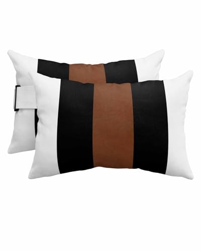 Black Brown Whte Outdoor Beach Pool Chaise Lounge Chair Head Throw Pillow Covers 12x20 With Insert And Elastic Stripe Set of 2,Lumbar Cushion Pillow Cases,Boho Geometric Tribal Stripes Modern