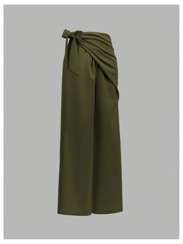 MakeMeChic Women's Wrap Tie Side Pants Ruched Straight Leg Summer Elegant Trousers2