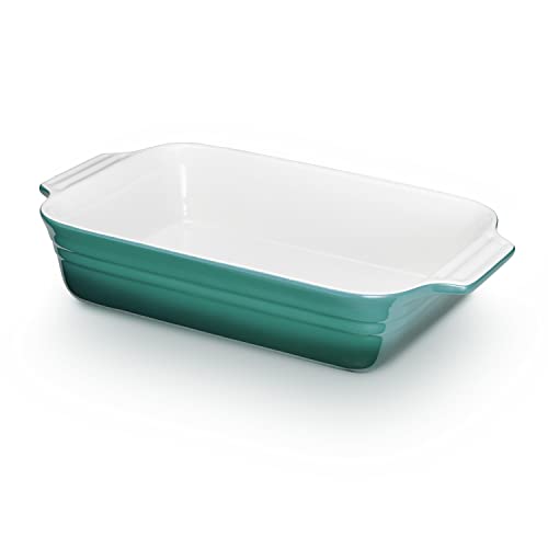KHG Auflaufform mittelgroß 34 cm, Kapazität 1,75 Liter in Türkis für 3-4 Personen, Ofenform aus Keramik Steingut rechteckig & kratzfest, Backform für Lasagne Tiramisu Aufläufe & mehr