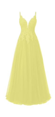 HUINI Spitze Ballkleid Lang Damen V-Ausschnitt Tüll Glitzer Abendkleid Hochzeit Brautjungfernkleid Cocktailkleider Gelb 32 HUINI Spitze Ballkleid Lang Damen V-Ausschnitt Tüll Glitzer Abendkleid Hochzeit Brautjungfernkleid Cocktailkleider Gelb 32