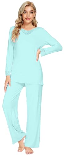 WiWi Viscose from Bamboo Pajamas Sets for Women Long Sleeve Sleepwear Soft V Neck Top with Pants Plus Size Pjs S-4X