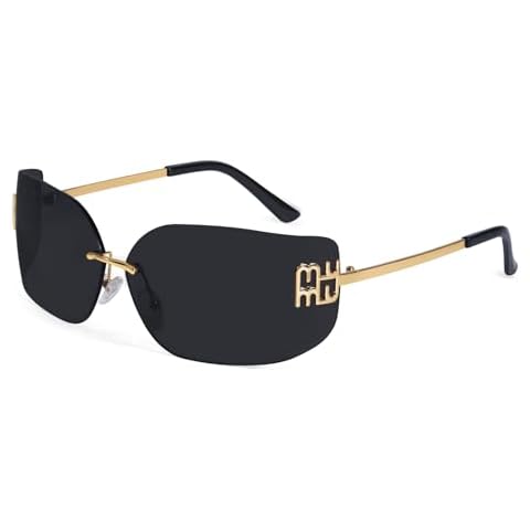 DreamCalf Rimless Y2K Sunglasses for Women Trendy Vintage Wrap Around Sun Glasses Classic Frameless Shades Cover