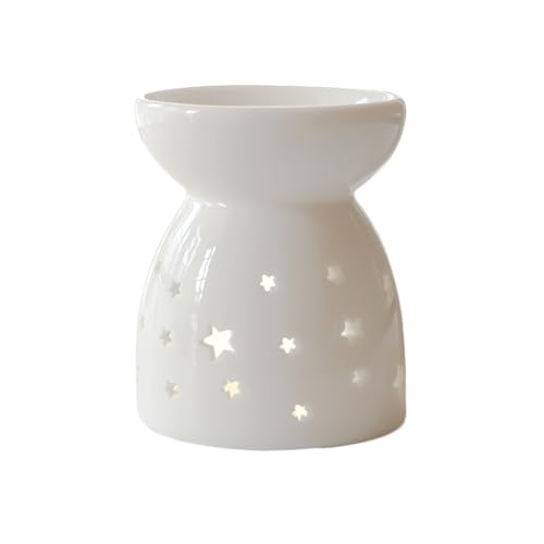 Ceramic Tealight Candle Holder Oil, Night Fragrance Lamp Aromatherapy Wax Candle Tart Warmer Diffuser for Parlor Bedroom(Star)