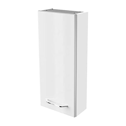 FACKELMANN Milano Hängeschrank mit Tür - Badezimmerschrank hängend mit 2 Einlegeböden fürs Badezimmer (30 cm x 68 cm x 15,4 cm) - Wandschrank in Weiß Cover