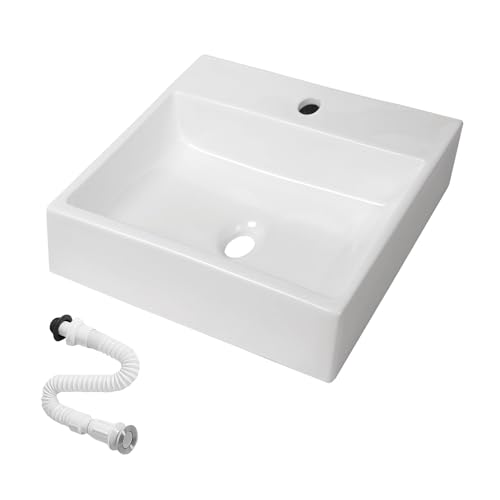 MAGIC SELECT Lavabo de Cerámica, Lavamanos Blanco de Aseo Anti-manchas, Lavabo sobre encimera para Baño, Fácil de Limpiar y con Conexiones Estándar. Ideal para Cocina o Baño. (32x29x11 CM)
