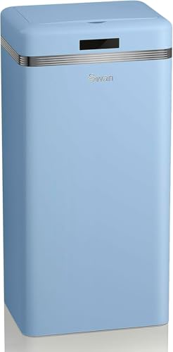 Swan Poubelle de cuisine automatique rétro avec capteur de mouvement, 45 litres, métallique, grande capacité, design vintage, bleu pastel