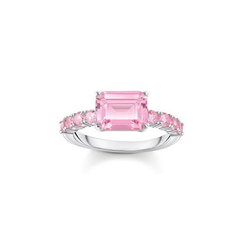Thomas Sabo Anillo solitario de plata para mujer con circonitas rosas, plata de ley 925 TR2451-051-9, 60 cm, Plata