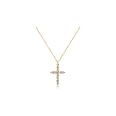 Foxgirl Gold Cross Necklace for Women, Simple Cubic Zirconia Cross Necklaces for Women Dainty 14k Gold Plated Necklace Trendy Chunky Cross Chain Necklaces Cover