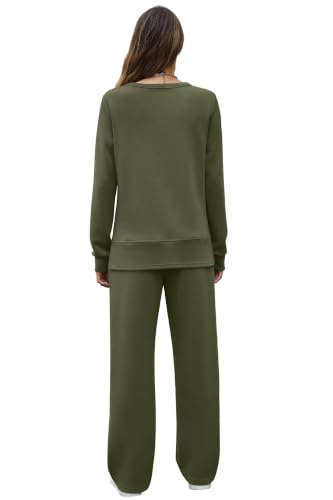 Image of OFEEFAN Women's 2 Piece Lounge Set Travel Airport Outfits Side Slit Tracksuit Wide Leg Loungewear Baggy Comfy Sweatsuit S-3XL