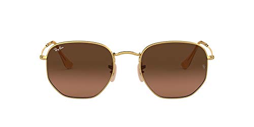 Ray-Ban RB3548N Hexagonal Flat Lenses Sunglasses, Gold/Brown Gradient Grey, 51 mm