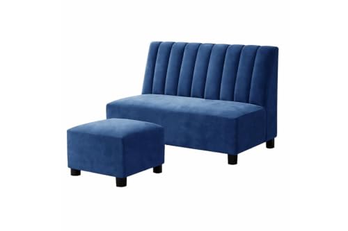 Image of Rosebell Sofa Set with Ottoman Combo 2 Seater Sofa Set with Matching Footrest for Living Room & Bedroom,Office, Guest Room - Blue Color