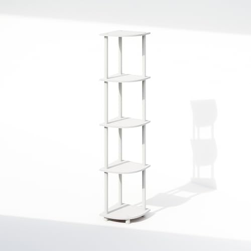 Image of Furinno Turn-N-Tube Toolless Assembly 5-Tier Storage Shelves, White | Corner Shelf, Open Storage Book Shelf, for Organization and Storage, Living Room, Home Office, Bedroom