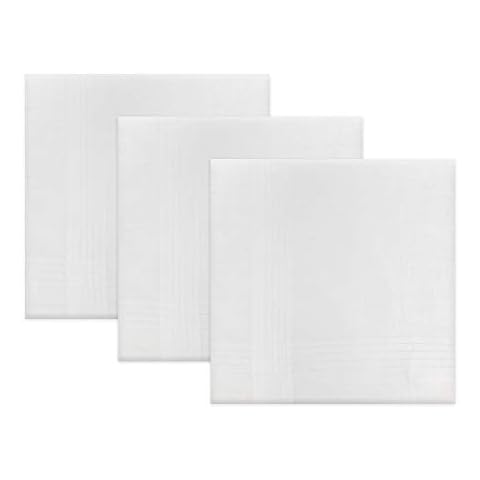 Pack Of 3 Mens/Gentlemens White Handkerchiefs With A Satin Stripe Border, 100% Cotton, 40 x 40cm Cover