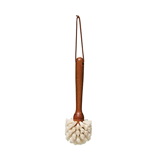 Image of Beech Wood Dish Brush w Leather Strap, Dark Brown