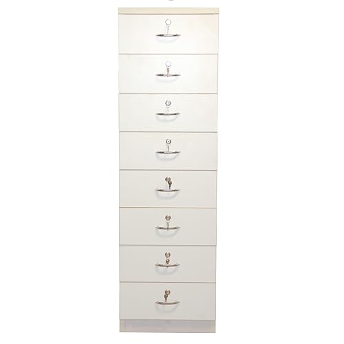 Image of Lakdi The Furniture Co. Wooden 8-Drawer Storage Unit with Locks | White Finish | Multi-Purpose Cabinet for Home & Office