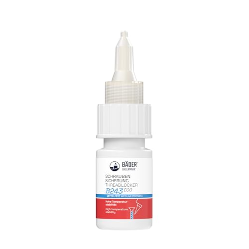 BÄDER threadlocker B243Eco Medium Strength Blue 10ml Bottle - high Temperature Resistant, Fluorescent - Works on All Metals and Threads, for Large Threads