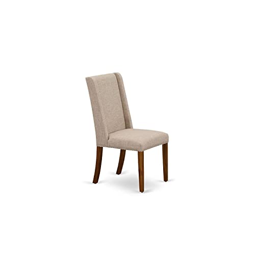 East West Furniture FLP8T04 Florence Parson Dining Room Chairs - Nailhead Trim Light Tan Linen Fabric Upholstered Chairs, Set of 2, Walnut - Thumbnail 5