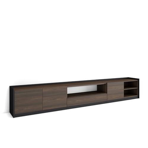 Skraut Home | Mueble TV | Televisión | Muebles de salón, almacenaje | 310x50x37 cm | para TV hasta 80' | con Almacenamiento | Estilo Moderno | Roble Oscuro y Negro