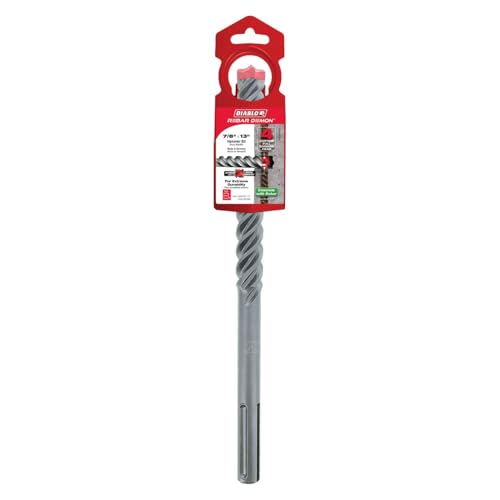 Diablo Rebar Demon SDS-Max 4-Cutter Full Carbide Head Hammer Drill Bit with Tri-Metal Fusion Welding - 7/8" Diameter, 13" Length, 8" Working Length - DMAMX1170