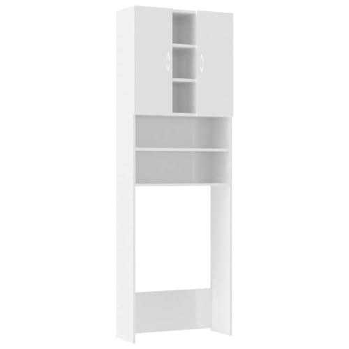 vidaXL Armario de Lavadora Cuarto de Baño Aseo Inodoro Secadora Estantería Estante Muebles Mobiliario Colada Almacenaje Blanco Brillante 64x25,5x190cm