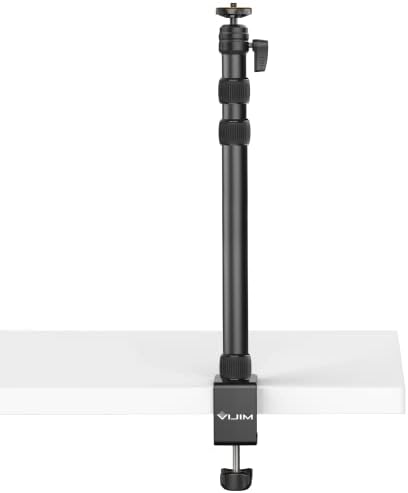 Camera Desk MountULANZI LS10 Table Stand with 1/4" Ball Head, 16"-33.8" Adjustable Light Stand, Tabletop C Clamp Arm for DSLR Camera, Ring Light, Live Streaming, Photo Video Shooting