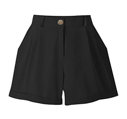 GGUHHU Womens Chic Elastic High Waist Cotton Shorts Wide Leg