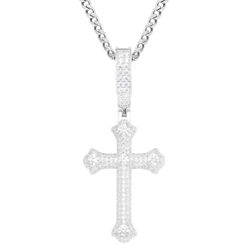 BDDCYWY Moissanite Cross Necklace for Men 925 Sterling Silver Moissanite Cross Pendants Iced Out 18K White Yellow Gold Plated Hip Hop Diamond Cross Chain Birthday Christmas Gifts