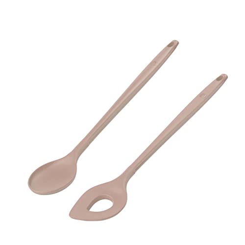 Juego de 2 cucharas de cocina y cuchara para hornear, tamaño grande, 30 cm, núcleo de acero inoxidable y funda de silicona suave, sin BPA, apto para lavavajillas, rosa viejo Cover