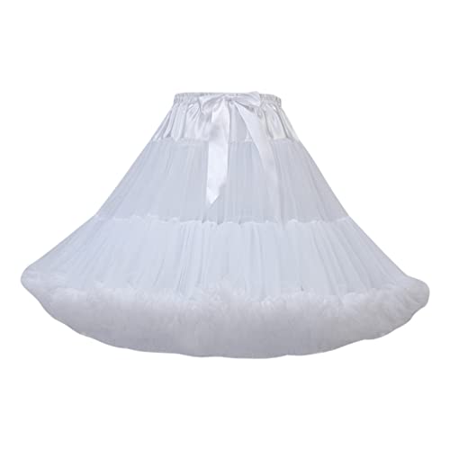 Damen Elastische Taille Tüll Petticoat Tutu Party Mehrschichtiger Puffy Cosplay Rock Unterrock, Länge 55 cm, Taille 52-112 cm Tüllrock Weiß