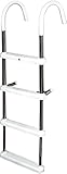 JIF Marine Stainless Steel Gunwale Hook Ladder – 4-Step Boat Ladder with Folding Vinyl-Coated Hooks, 7-Inch Hook Depth, 304 Stainless Steel – 400 lb Capacity for Easy Water Access