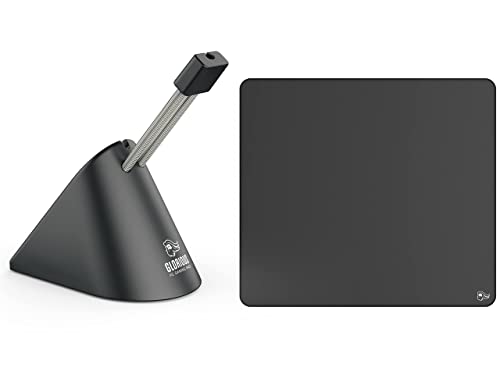 Glorious Gaming Mouse Bungee (Black) + Glorious Elements Mouse Pad - Extra Large Glass Infused Cloth Mousepad for Speed Gaming - 15"x17" (ICE) ( Bundle)