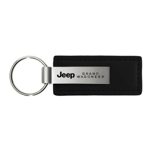 Au-TOMOTIVE GOLD Compatible Keychain and Keyring for Jeep Grand Wagoneer - Black Premium Leather - Official Licensed